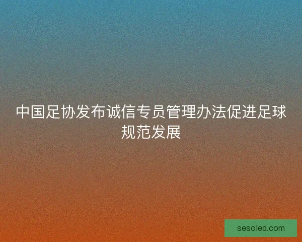 中国足协发布诚信专员管理办法促进足球规范发展